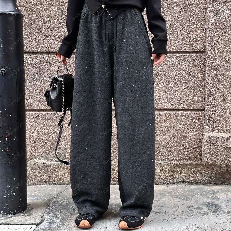 焦思文 秋冬时尚宽松洋气百搭亮钻直筒休闲裤250923Y8