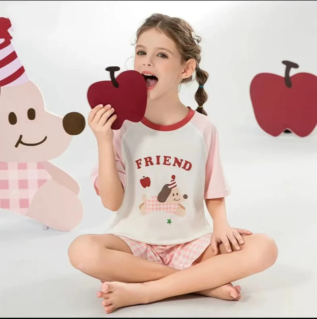 【亲子装】儿童莫代尔空调服套装女童宝家居服宝宝艾草睡衣格子洋气