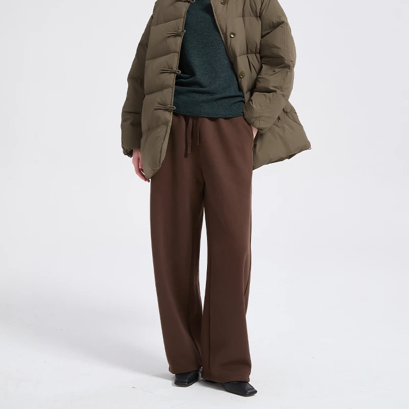 Petit Bari 简约温暖松紧腰镰刀型长裤 内里加绒 舒适直筒休闲