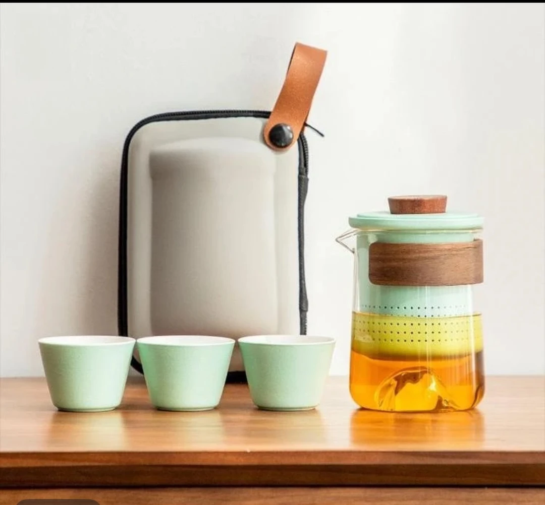 Q049-薄荷绿玻璃旅行茶具