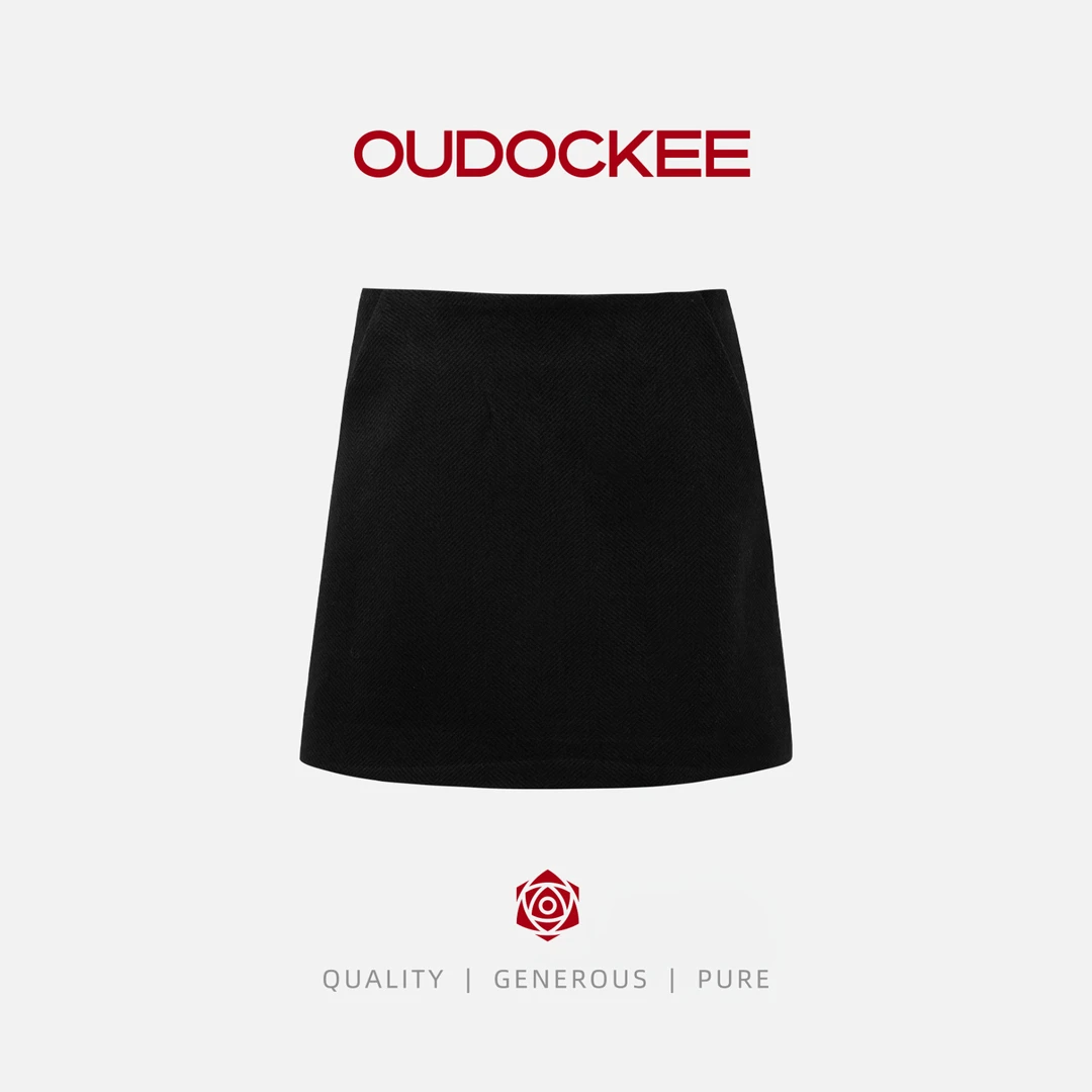 OUDOCKEE 鸥鸥 【长腿裙】黑色高级感通勤高腰半身短裙 BACE762T