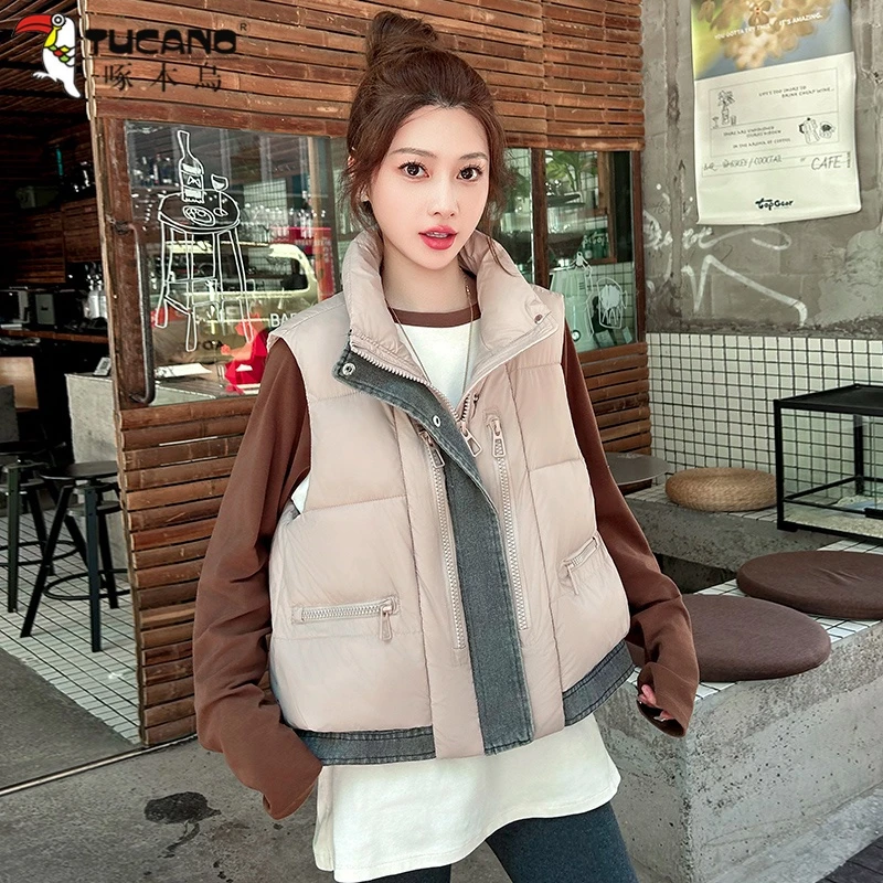 【官方品牌】啄木鳥设计感立领马夹女2026秋冬新款时尚保暖加厚马甲