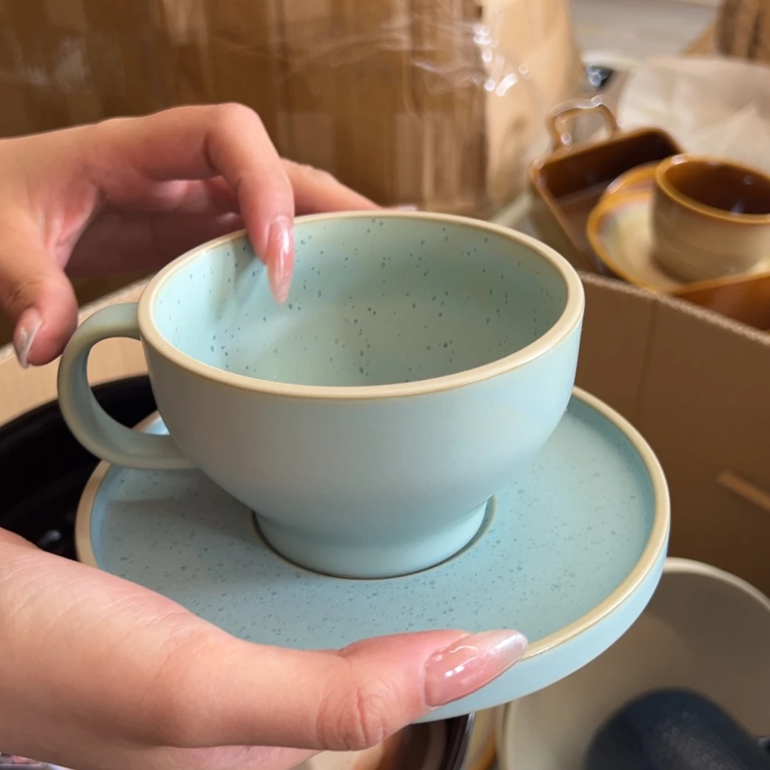 新骨瓷136瑕疵慎拍烟灰浅蓝 大号咖啡杯碟套装