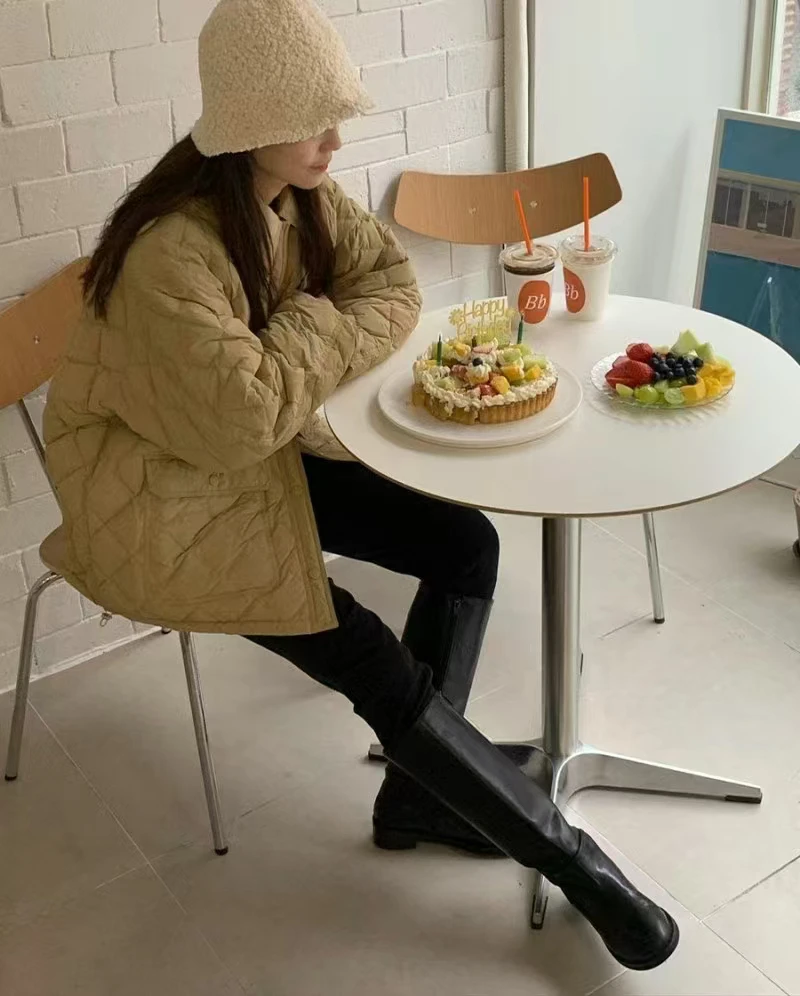 12月东大门直邮 正品the able轻薄型中长款显瘦格菱纹冬季外套