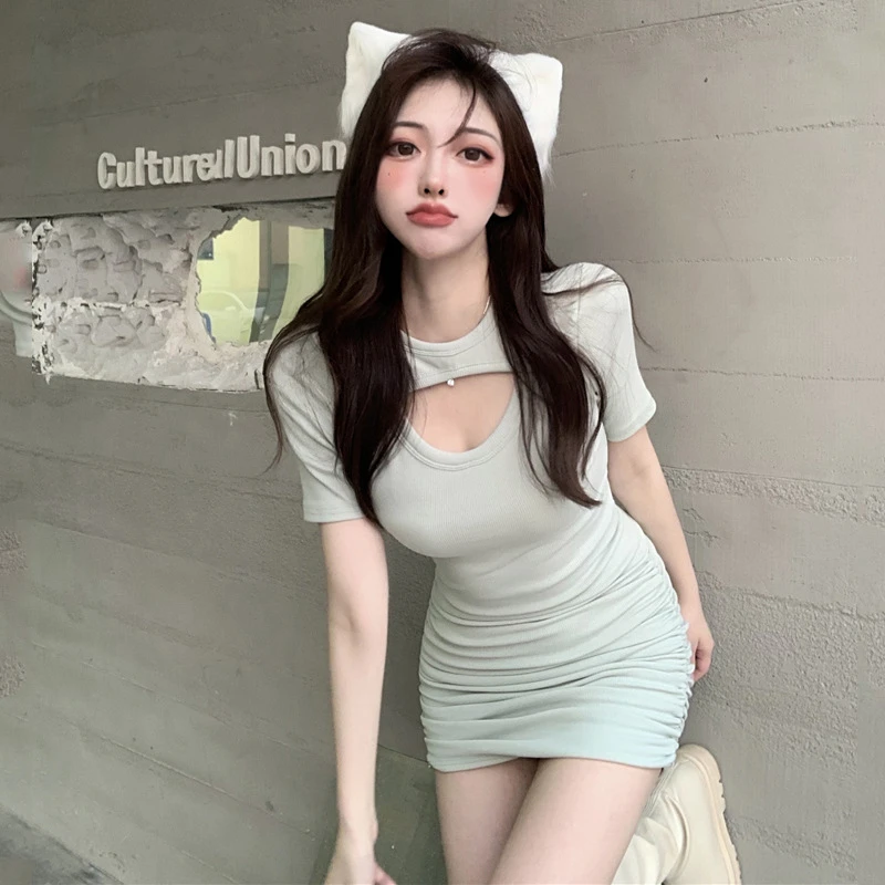 常规假两件连衣裙女秋季2025新款镂空纯欲性感紧身小个子包臀短裙