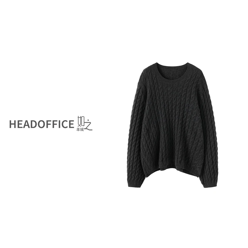 『TOT专柜原版』全身麻花圆领山羊绒衫女燕尾大版外穿韩版针织衫