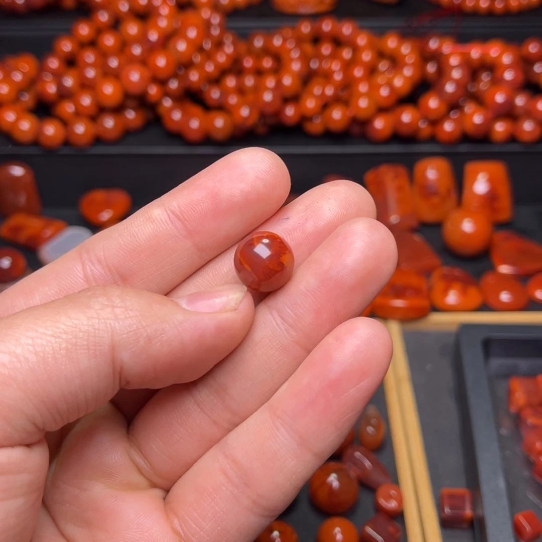 南红玛瑙珠宝奇石未镶嵌C**原矿瓦西单珠12mm火焰纹