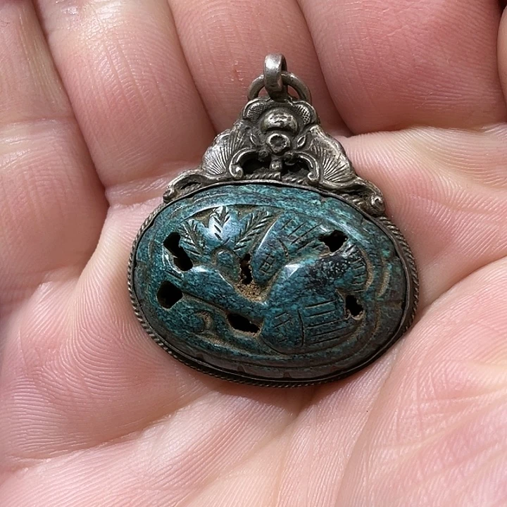 大***地绿松石银S925镶嵌颈饰品相好