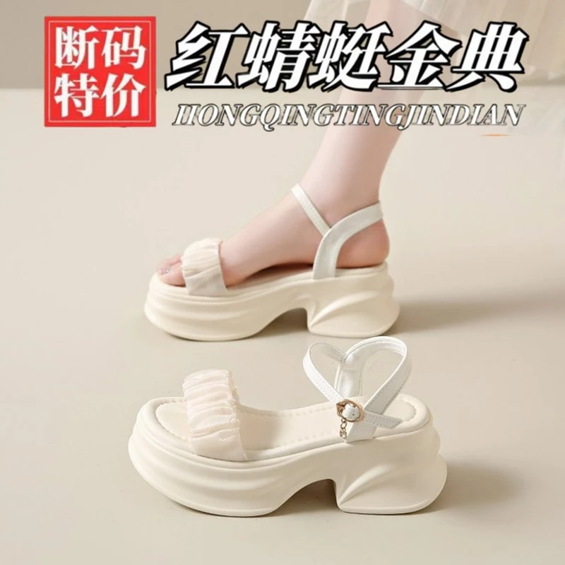 红蜻蜓金典厚底外穿凉鞋女新款网红时尚仙女风松糕底罗马鞋沙滩鞋