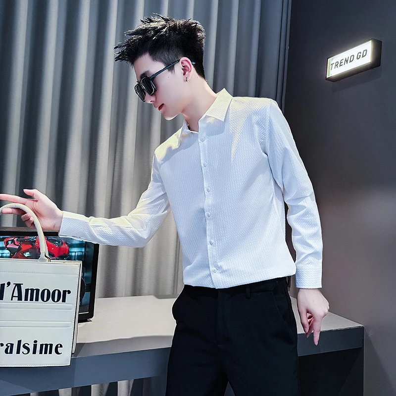 男士高档白色长袖衬衫春秋季2025新款爆款高级感简约潮牌休闲寸衫