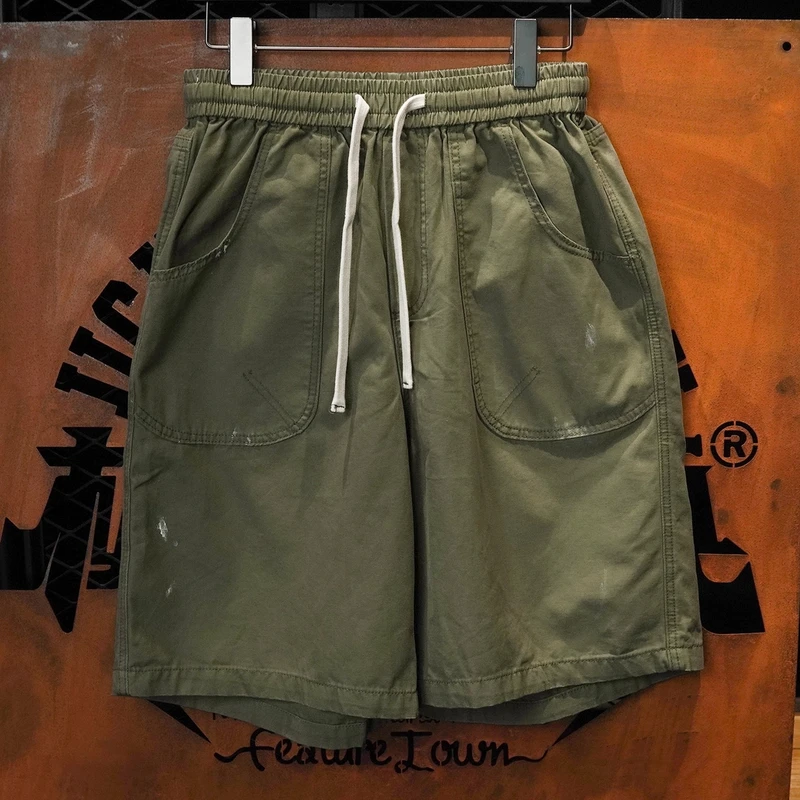 代拍工装复古手工做旧短裤机车风西海岸潮牌棉裤子水洗重磅