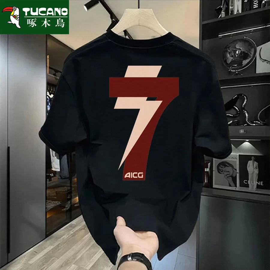 啄木鸟夏季美式T恤痞帅ins街头男女款重磅T印花短袖青年潮牌宽松