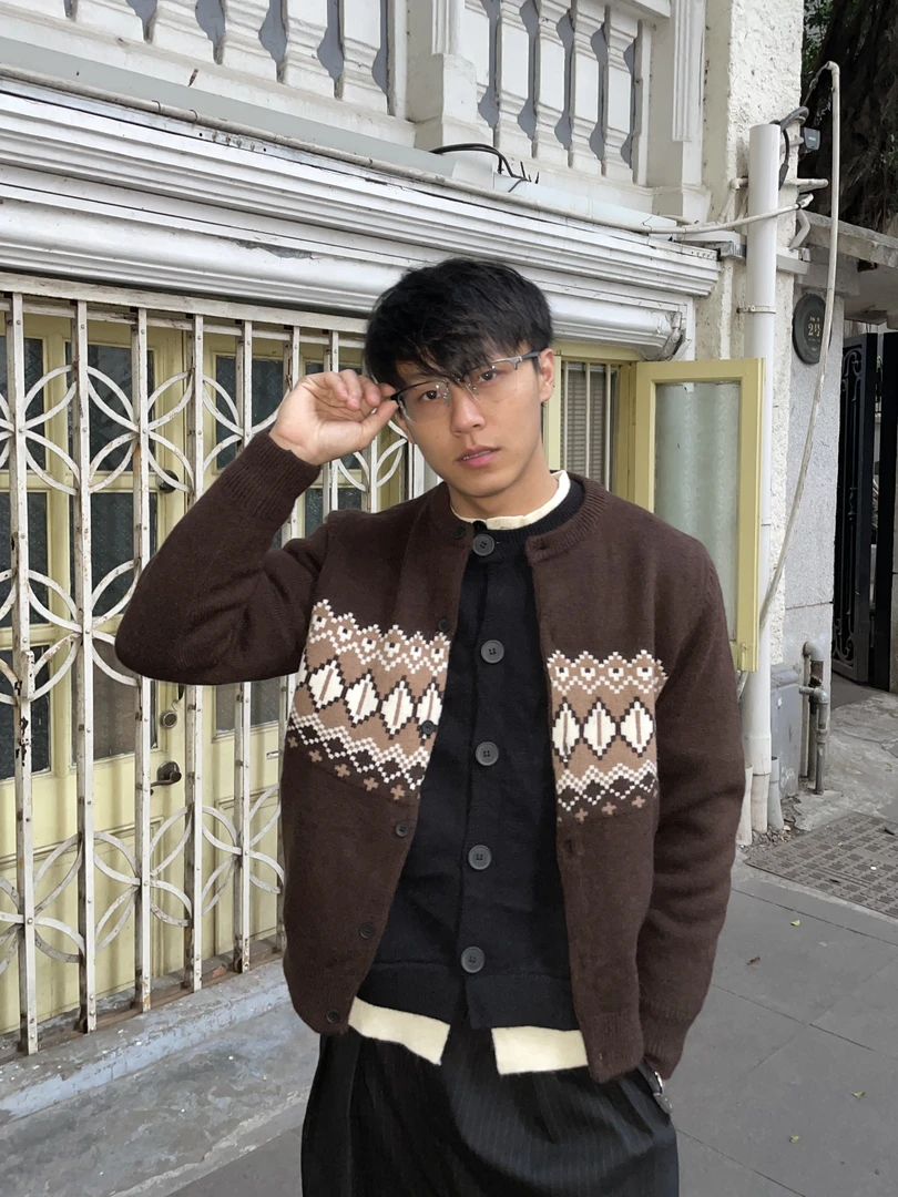 ATboa【提花费尔岛】针织开衫男秋冬季重磅保暖高质感通勤短宽上衣