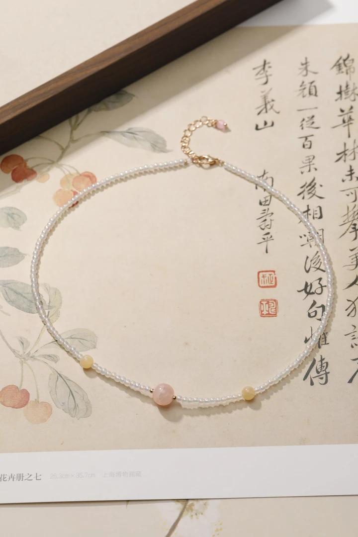 新中式简约粉色项链汉服颈饰璎珞小清新影视剧同款