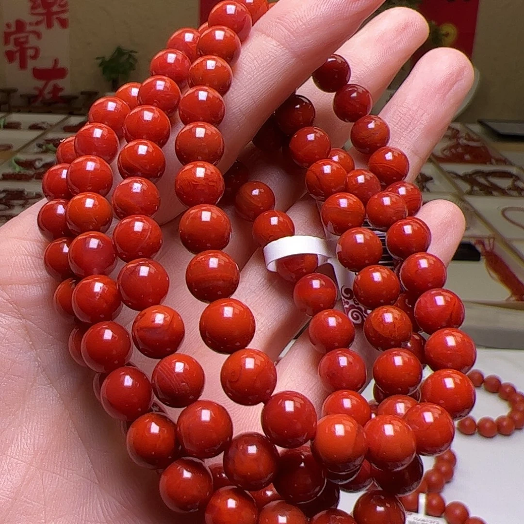 南红玛瑙未镶嵌手串瓦西满火焰纹7mm+108佛珠