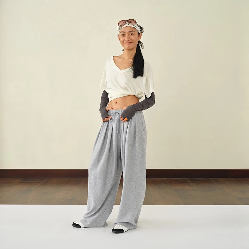 NOANSWER25SS/打摺宽松抽绳阔腿休闲卫裤女