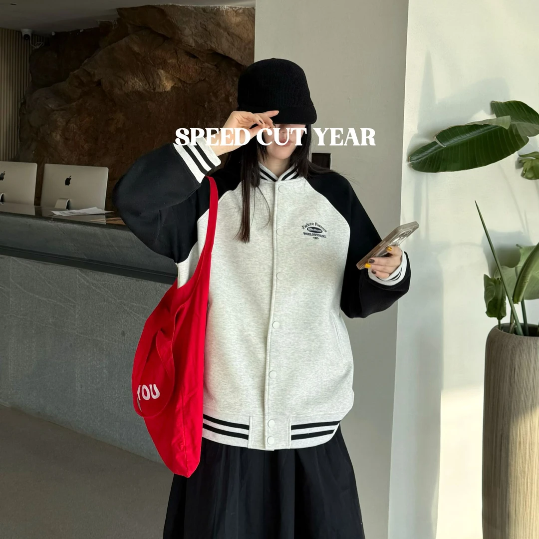 2025春季新款韩国重工刺绣拼色棒球服外套女39053