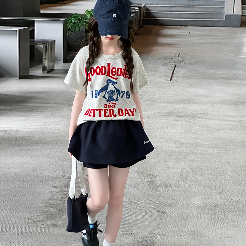 女大童夏季套装裙洋气青少年初中生学院风休闲无袖上衣裙裤两件套