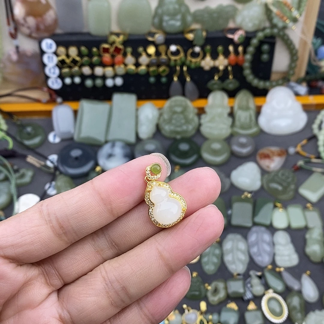和田玉银S925镶嵌吊坠(不含链)