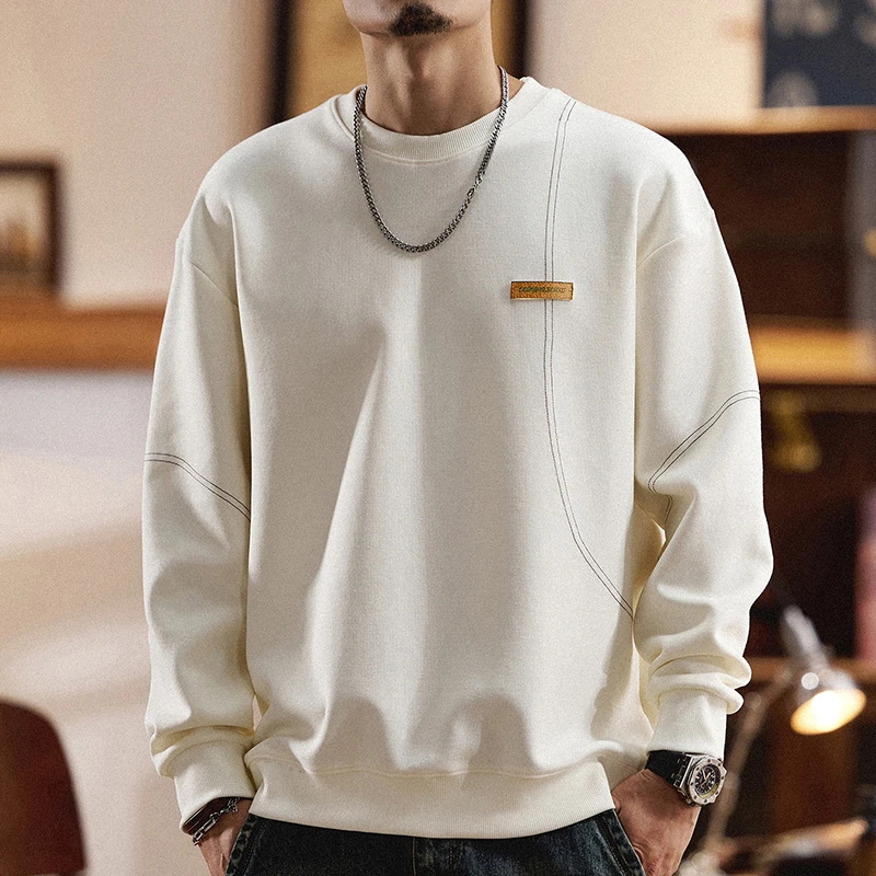 黛芮奈勒美式复古卫衣男新款秋冬宽松圆领T恤潮牌长袖加绒上衣