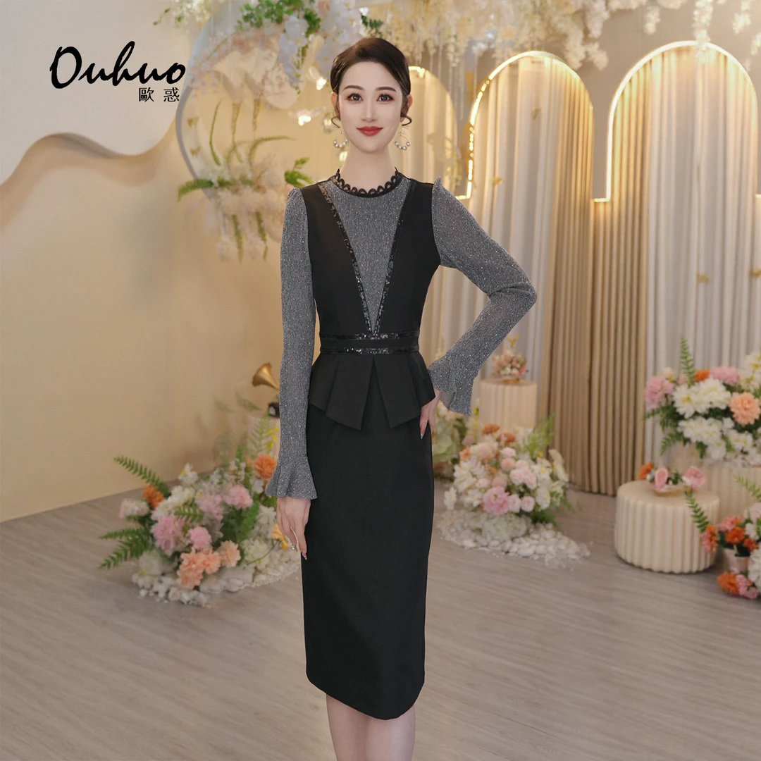 现货【木木定制】2025年秋冬新款高贵名媛时尚华丽连衣裙OHDRI10073