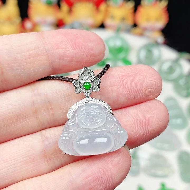 颈饰18K金镶嵌翡翠缅甸天然A货翡翠