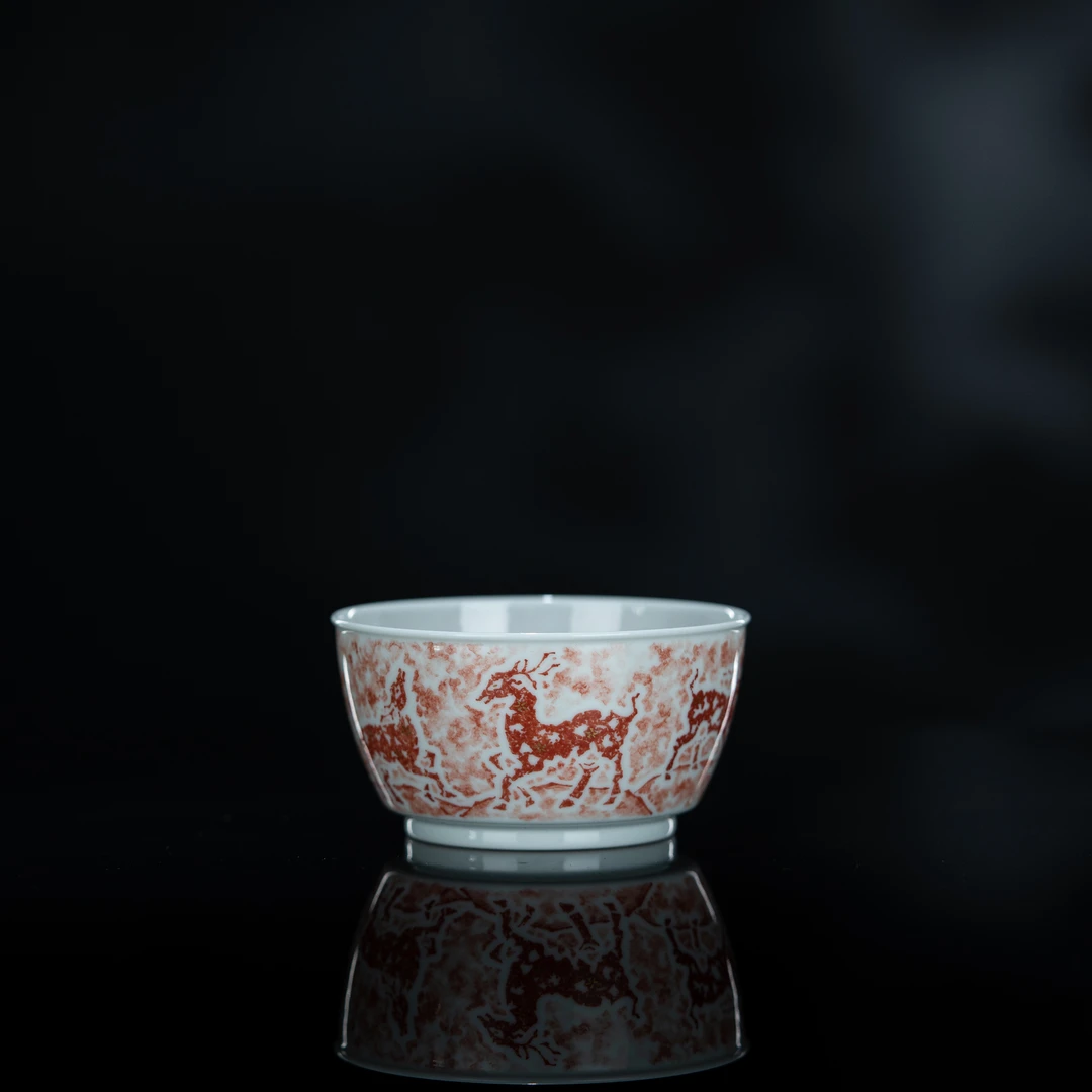 【一拓天成】六六大顺鹿鹿来财 马蹄杯105cc 瓷器家用茶具