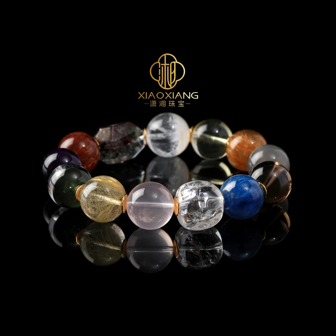 【多宝大满贯】潇湘珠宝-天然水晶蓝晶石原创手串