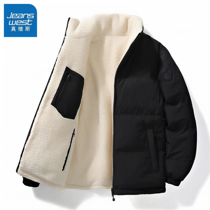 真维斯时尚双面穿羊羔绒棉服冬季男士休闲保暖男装男女同款棉衣