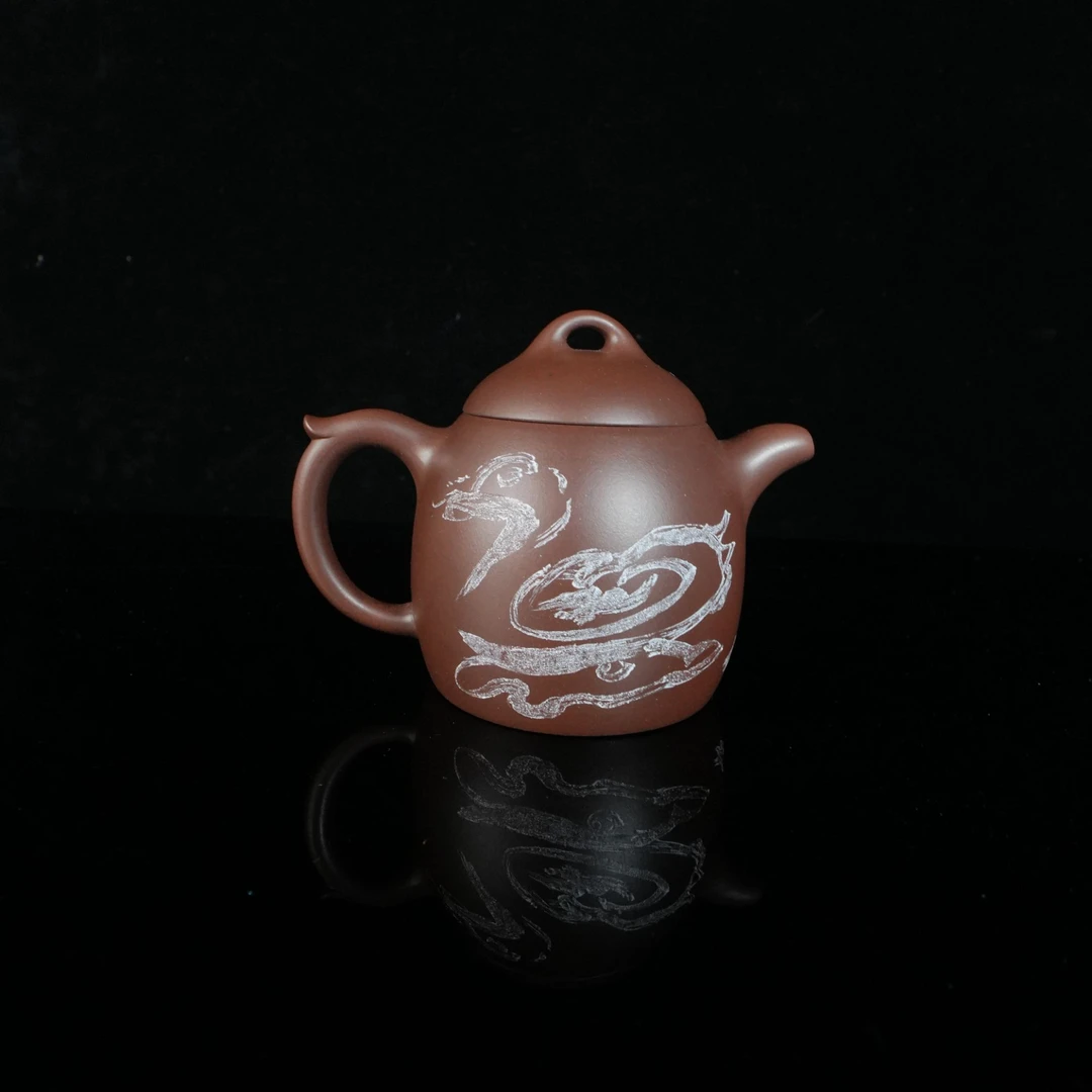 B6072 彭剑绘画,陈伟制壶,何源陶刻 秦权,紫泥190cc