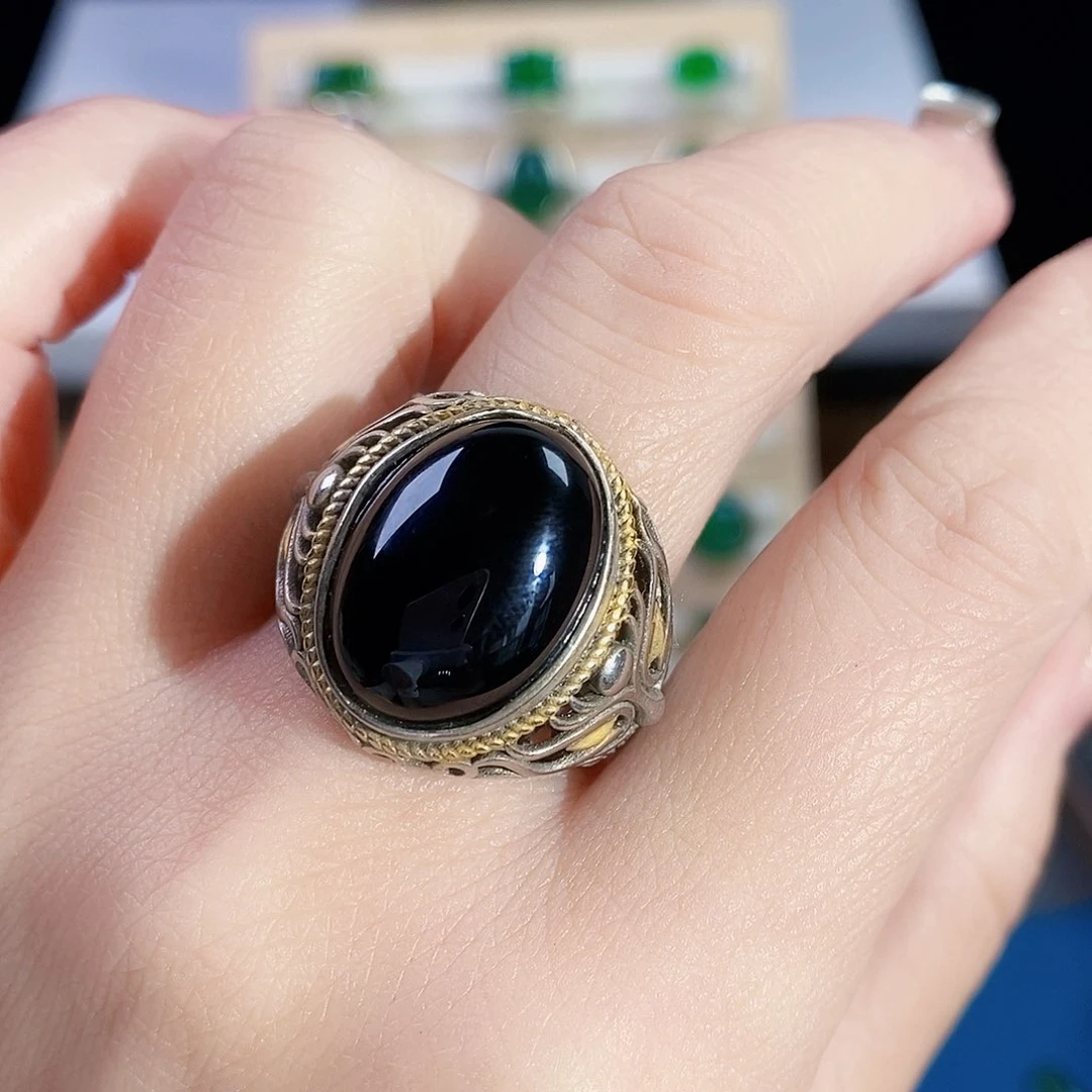 玛瑙/玉髓戒指银S925镶嵌