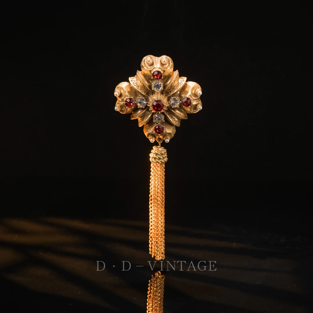 铜合金仿水晶胸针 胸针轻奢时尚古风