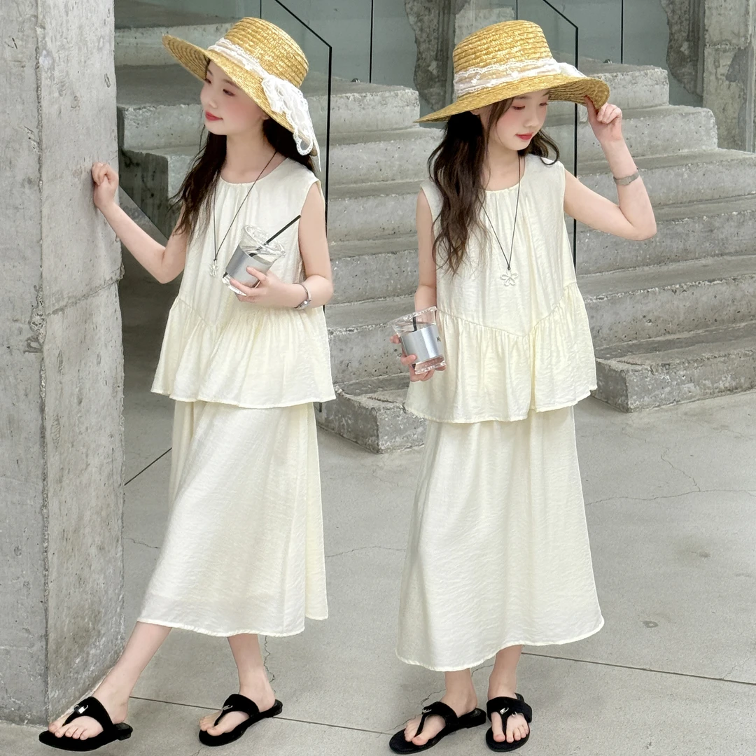 女童夏季无袖背心半身裙套装2025新款洋气中大童时尚休闲两件套潮