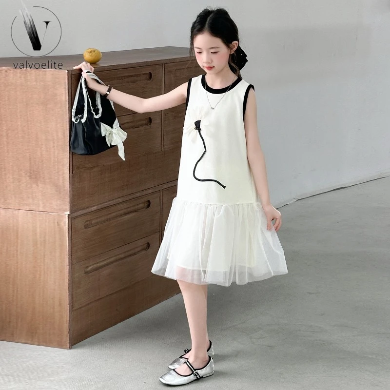 VALVOELITE女童夏装背心连衣裙新款儿童夏款无袖拼接裙女孩网纱公