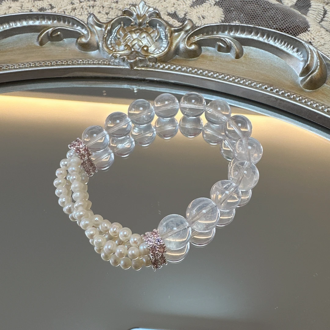 《柔情似水》奶白晶搭配珍珠手串1380 颜色微差 多样性发一