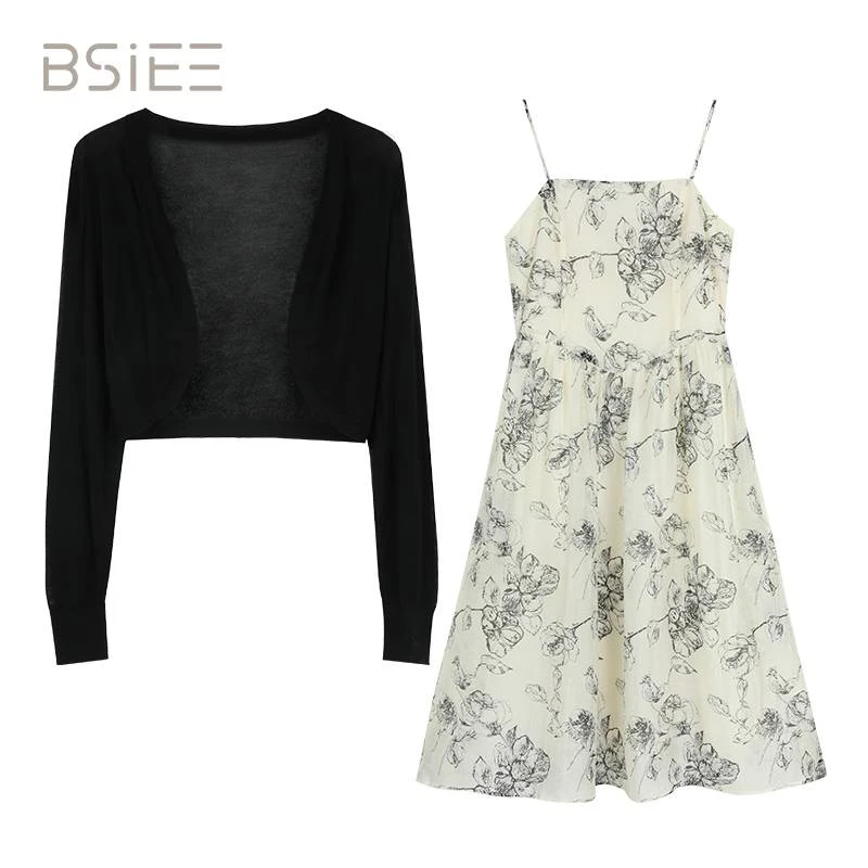 BSIEE/本涩晕染花针织套显瘦气质长袖时尚韩版法式洋气