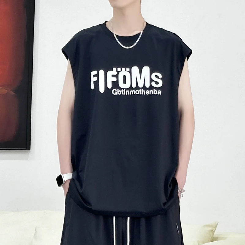 粉丝回馈高级感夏季无袖T恤男生宽松运动背心简约潮流短袖5375