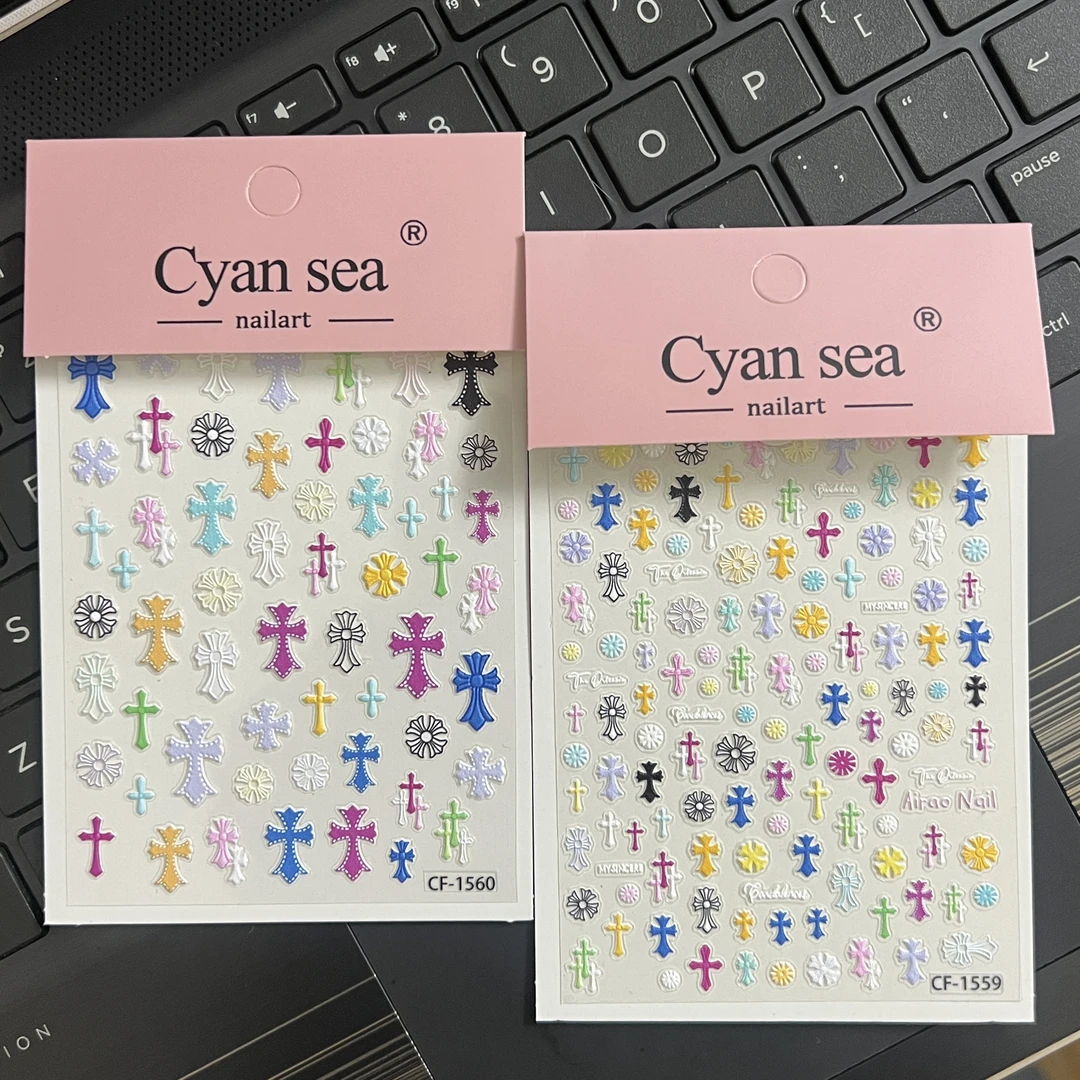 韵姐网红克罗心可爱清新卡通美甲贴防水指甲穿戴甲装饰3D浮雕贴纸