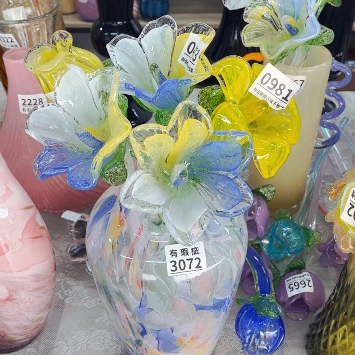 玻璃5支花和花瓶3072瑕 花瓶摆件家悦