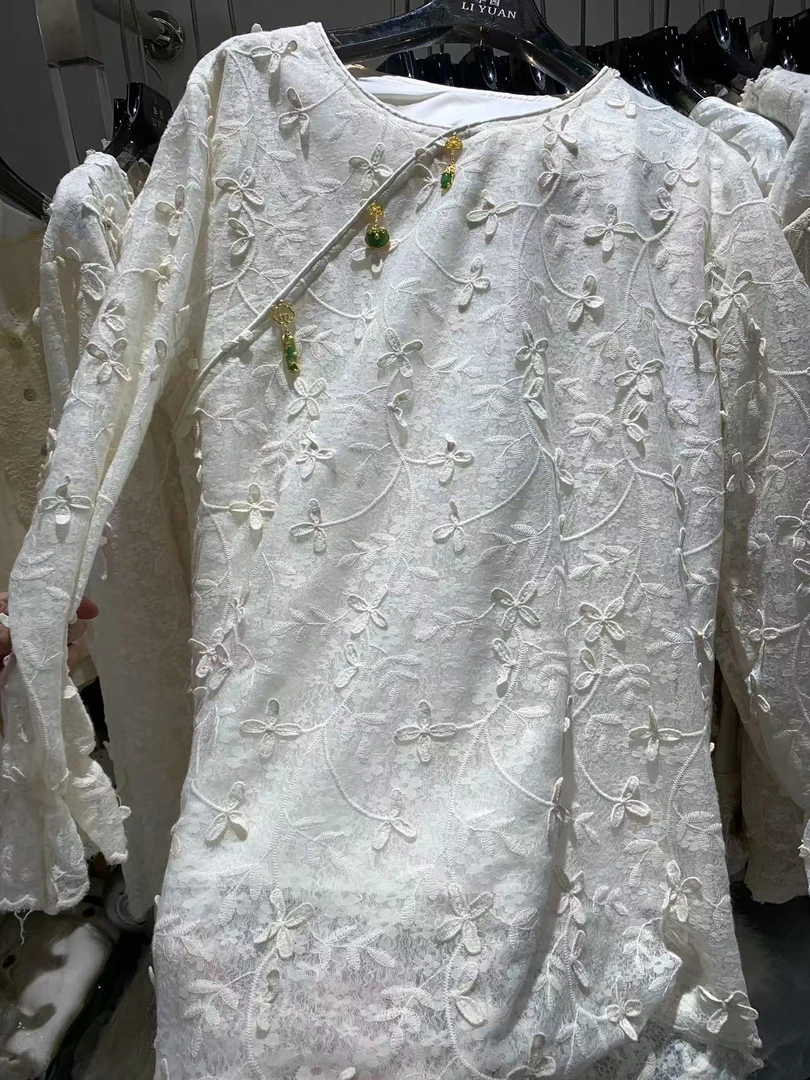 李园家2号店-750-蕾丝刺绣新中式斜襟衬衫
