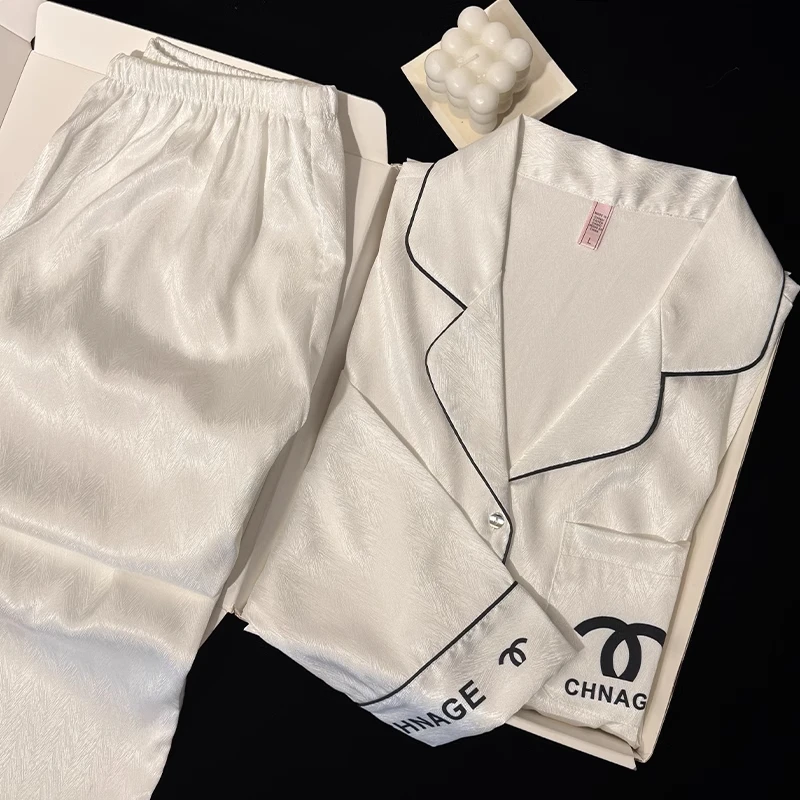 冰丝睡衣女春秋款长袖高级感轻奢女士白色小香风秋季可外穿家居服