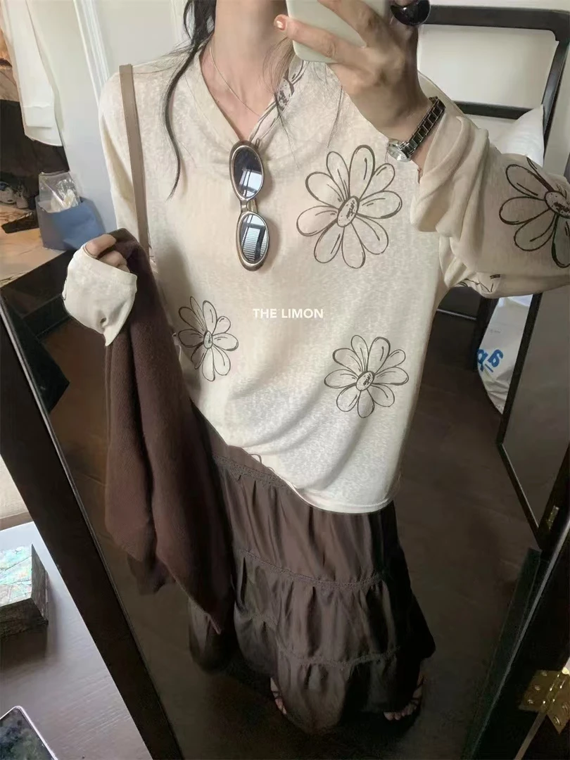 早秋新款大码宽松长袖T恤印花衫3801