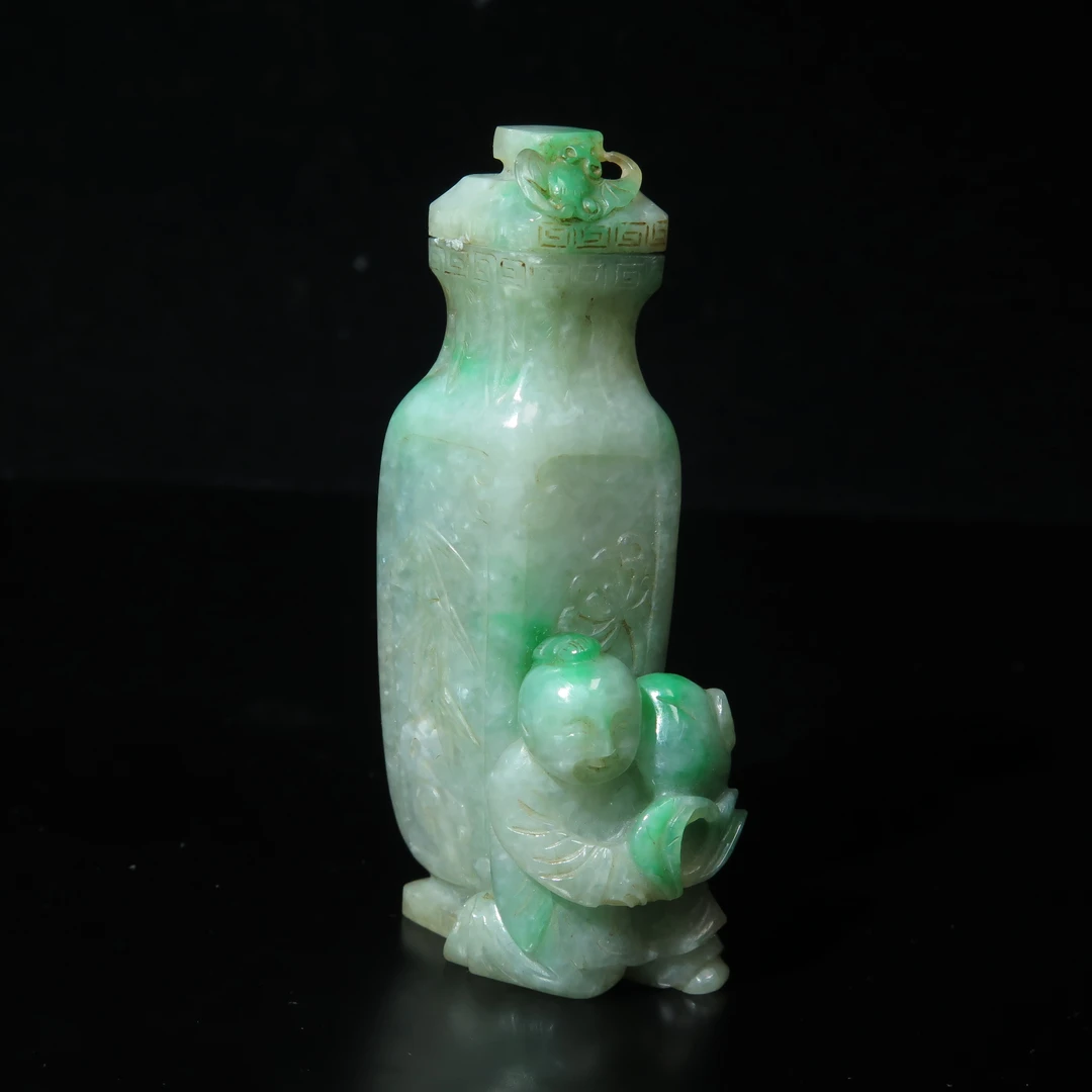 民国翡翠童子抱瓶/MZ052284/翡翠/民族文物