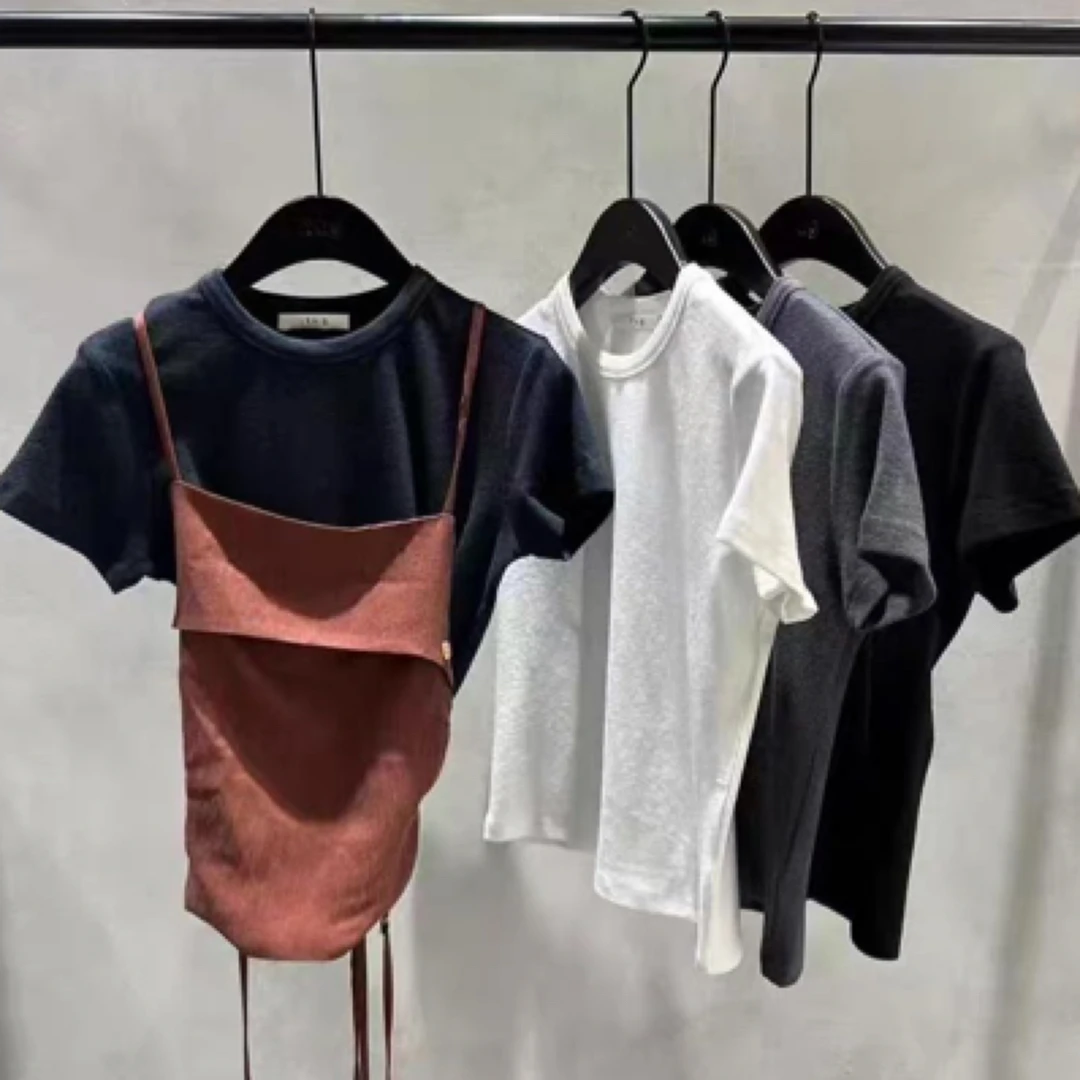 tug韩国东大门代女2025春夏洋气百搭圆领净版正肩打底短袖T恤