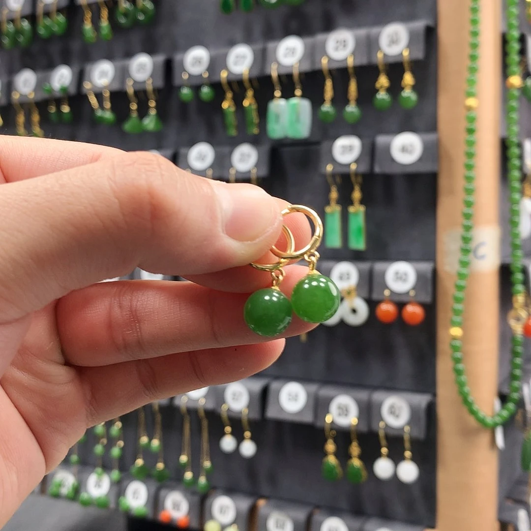 和田玉耳饰银S925镶嵌