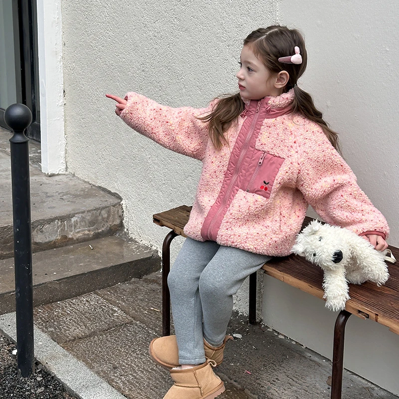 【加厚加绒】儿童棉衣女童韩洋气撞色彩点棉服保暖外套 24B013