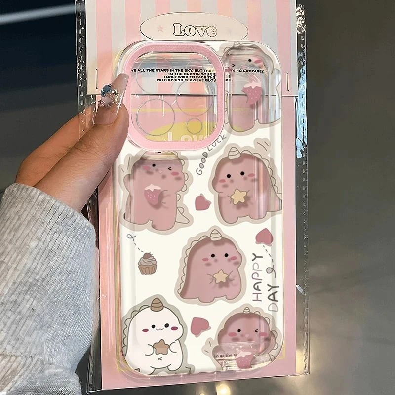 草莓恐龙适用苹果16PROMAX手机壳iPhone15透明14软壳13趣味12潮11