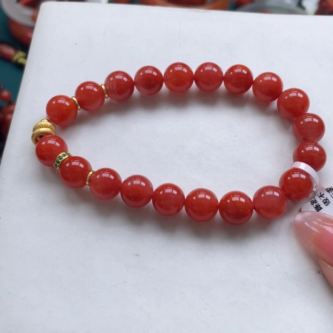 南红玛瑙银S925镶嵌川料南红满红dly单圈9+mm