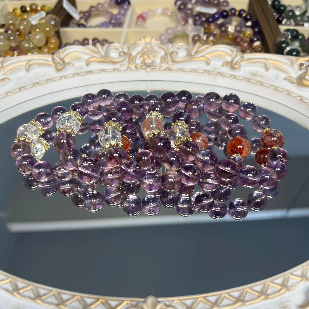 A196 天然紫水晶+红胶花+阿赛