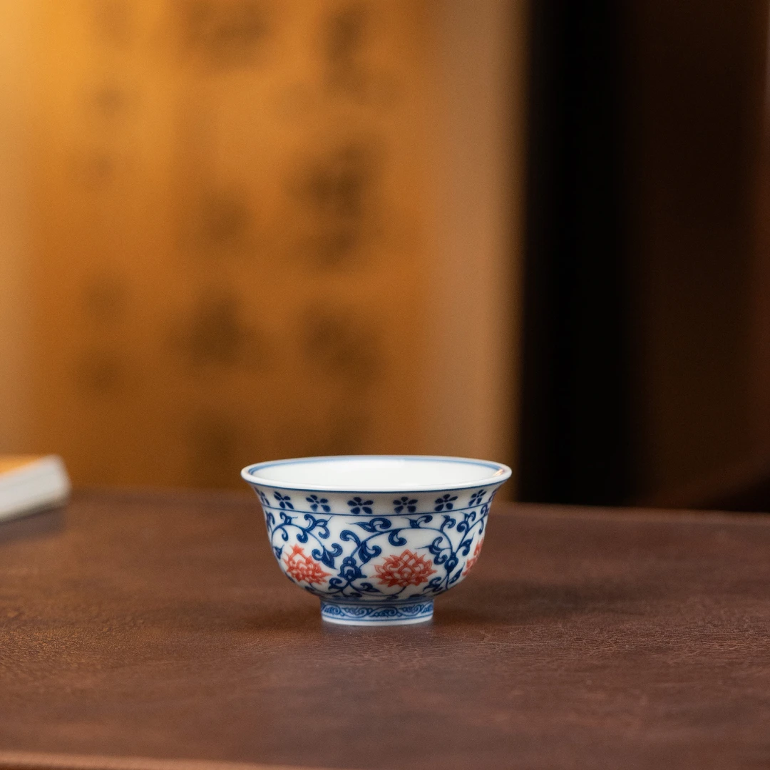 【利贞｜青花釉里红缠枝莲压手杯小号】陶瓷主人杯 约80cc 福利DC